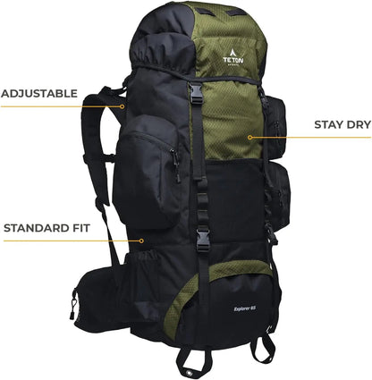 65L Explorer Internal Frame Backpack Rain Cover Included
