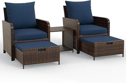 5 Piece Wicker Patio Furniture Set with Side Table.