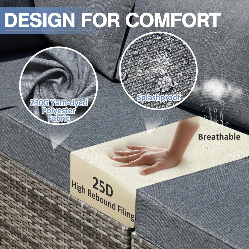 7 Pieces Outdoor Sectional Furniture Sets w/Cushions and Coffee Table.