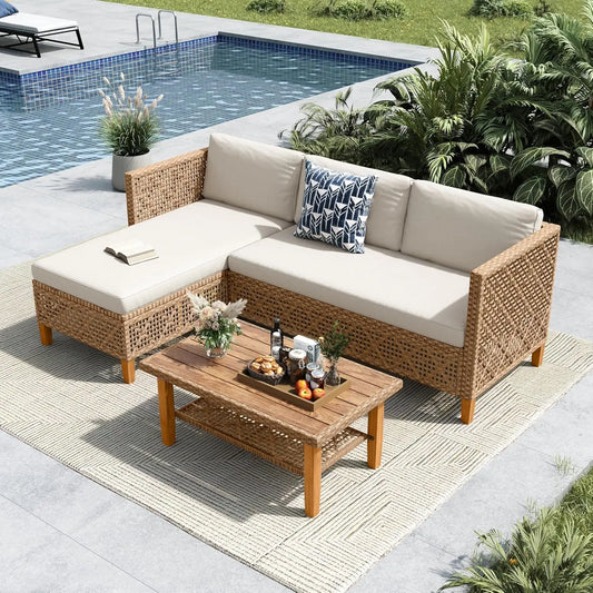 Patio Wicker Sectional Sofa Set 3 Pieces, Outdoor.