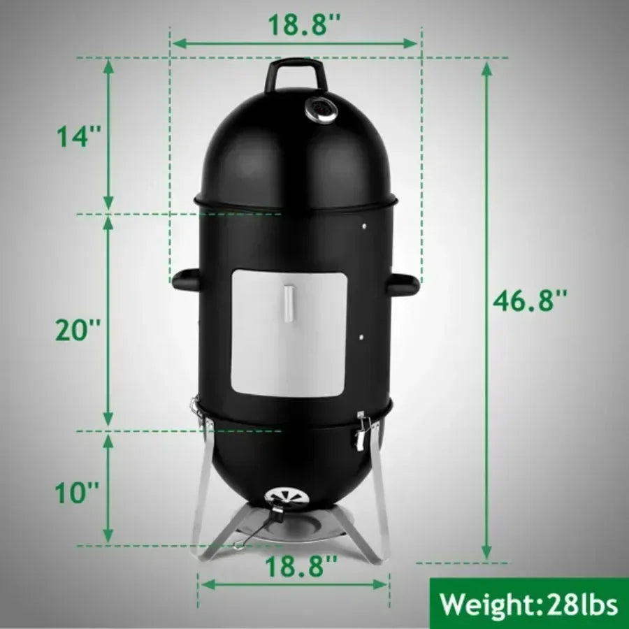 Vertical Steel Charcoal Smoker Heavy Duty Three Layer Round BBQ Grill.