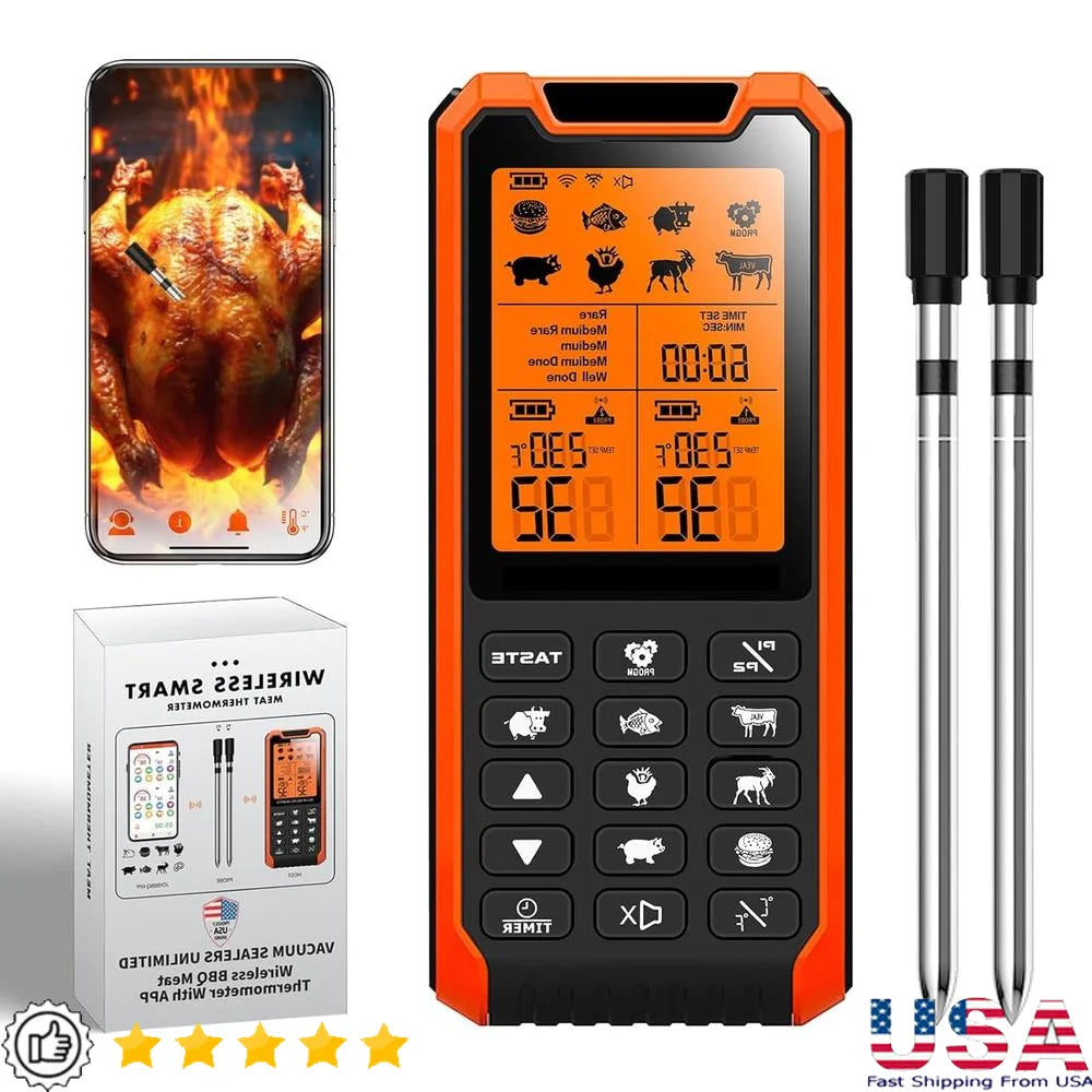Bluetooth Meat Thermometer Long Range Wireless Dual Probes