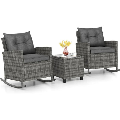 3 Piece Patio Furniture Rocking Bistro Set, Wicker.