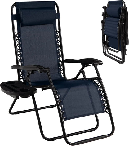 160°Adjustable Folding Recliner w/Pillow and Cup Holder, 350LBS.