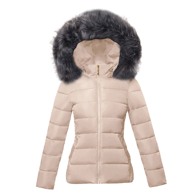 Fashion Black Women's Winter Jacket Big Fur Hooded Thick Down Parkas.