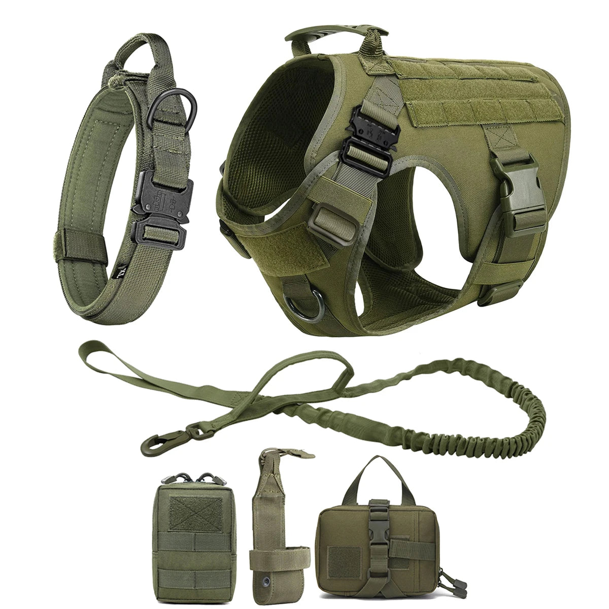 Tactical Dog Harness Leash Collar Pouches for Medium Large Dogs Training.