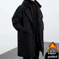New Fake Two Pieces Long Hooded Long Trench Coat Men's.