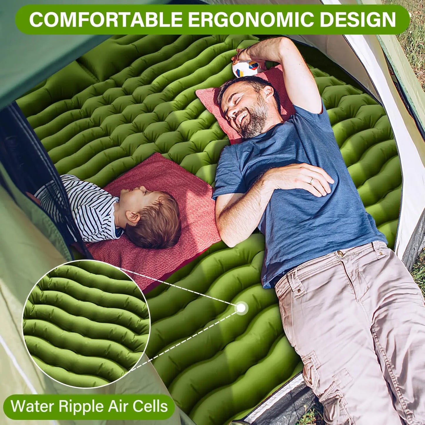 WESTTUNE Double Sleeping Pad 4" Thick for 2 Person with Pillow.