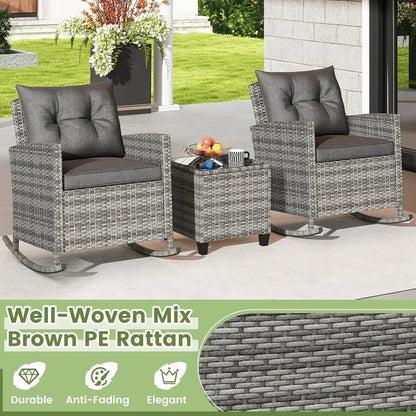 3 Piece Patio Furniture Rocking Bistro Set, Wicker.