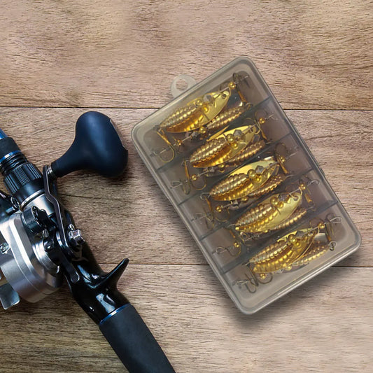 10pcs Boxed Metal Spoon Spinner Fishing Lure with Treble Hook.