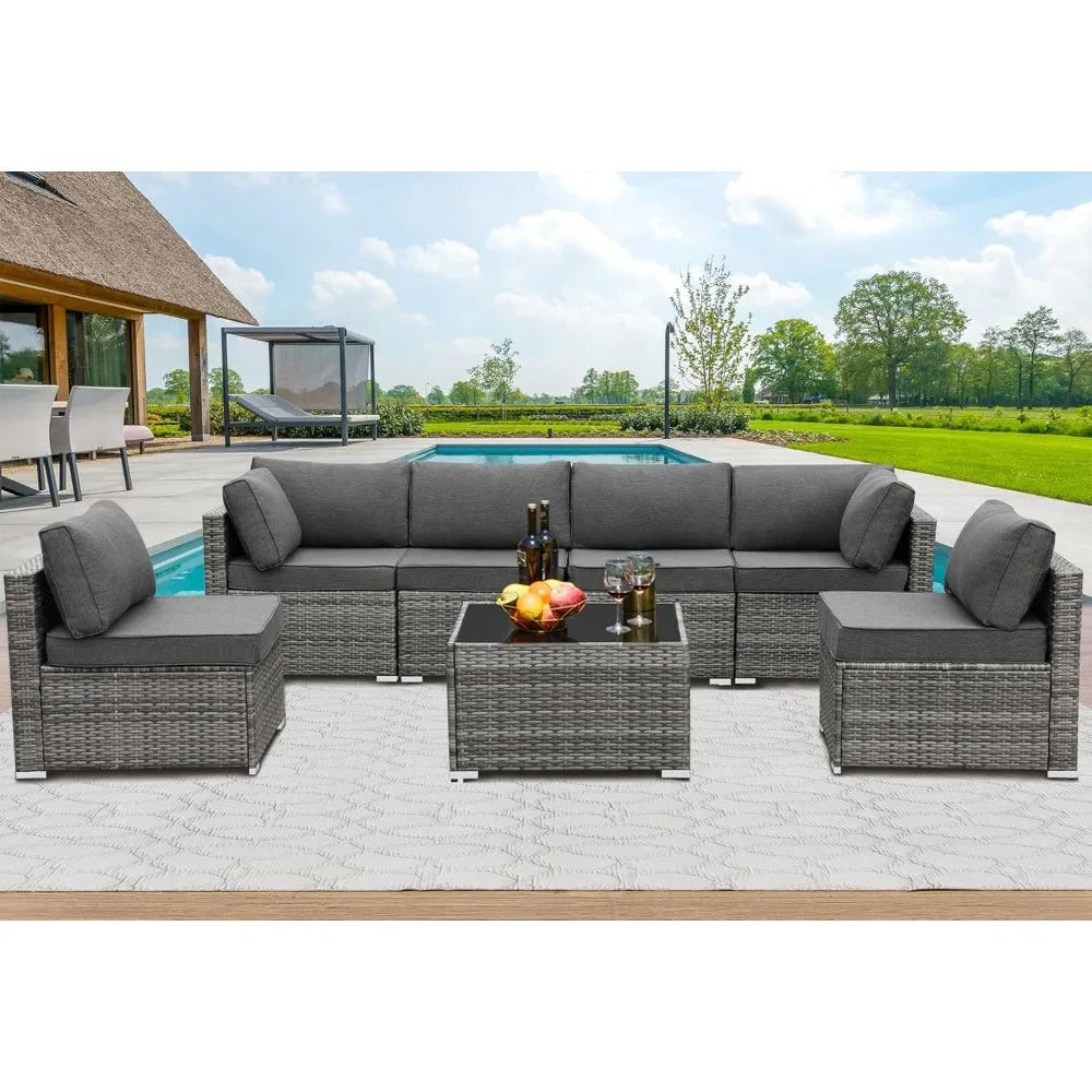 7 Pieces Outdoor Sectional Furniture Sets w/Cushions and Coffee Table.