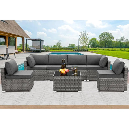 7 Pieces Outdoor Sectional Furniture Sets w/Cushions and Coffee Table.