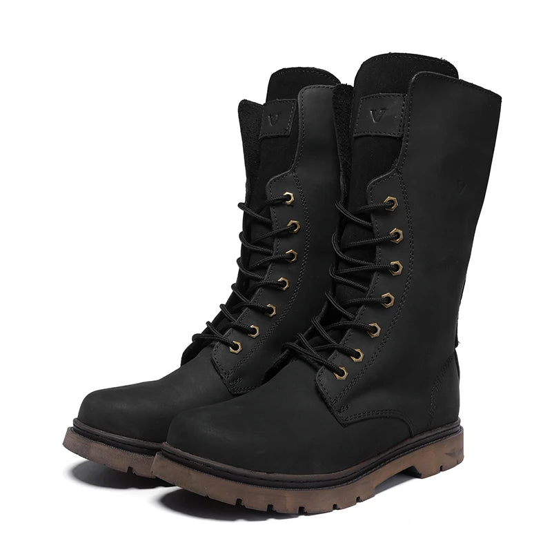 Leather Men's Hiking boots Motorcycle Boots waterproof trekking