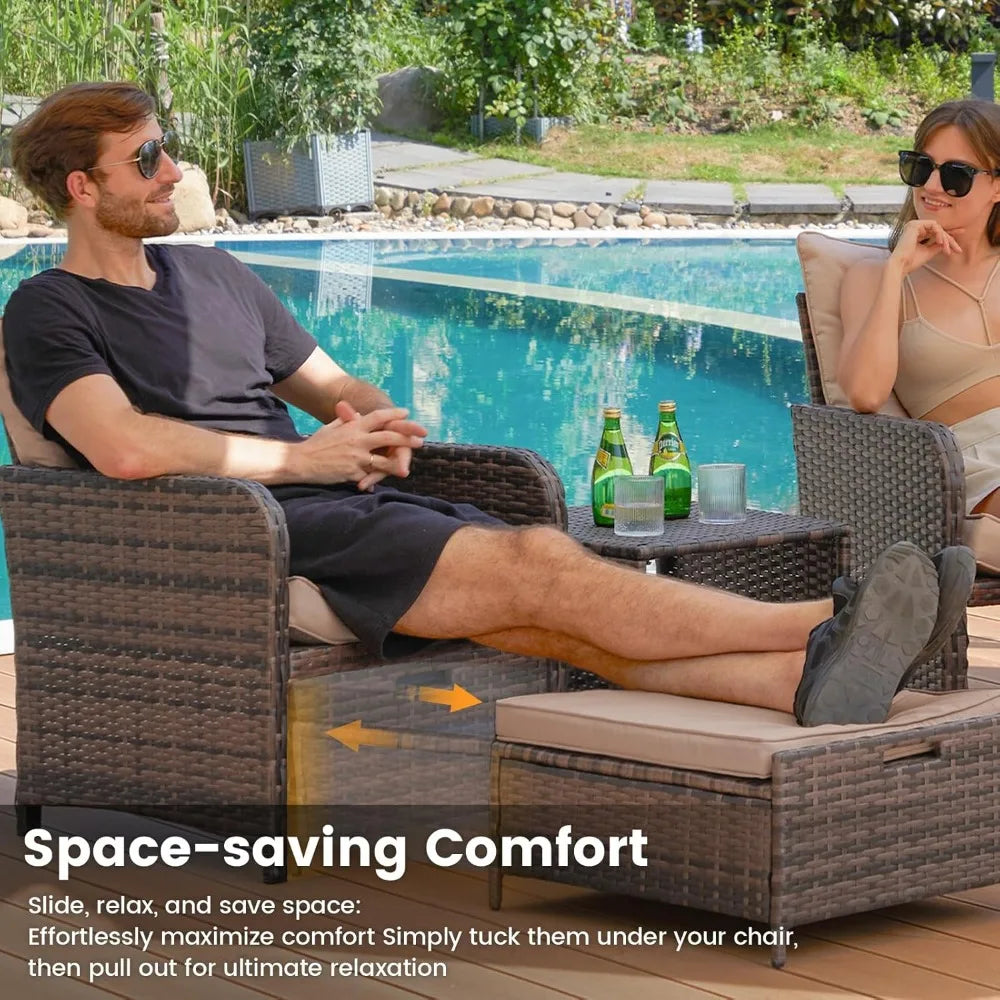 5 Piece Wicker Patio Furniture Set with Side Table.