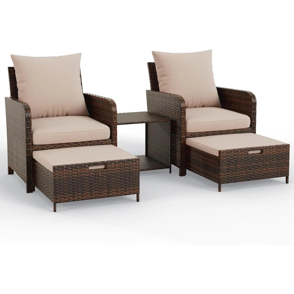 5 Piece Wicker Patio Furniture Set with Side Table.