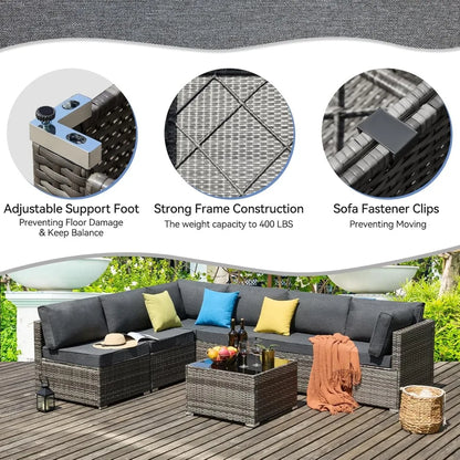 7 Pieces Outdoor Sectional Furniture Sets w/Cushions and Coffee Table.