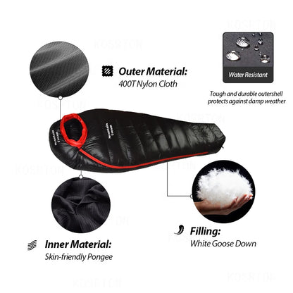 Sleeping Bag Adult Mummy White Goose Down Warm Three Seasons.