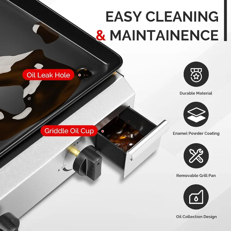 4 Burner Portable Propane Griddle with Nonstick Enameled Tray, 40000 BTU Rolling .