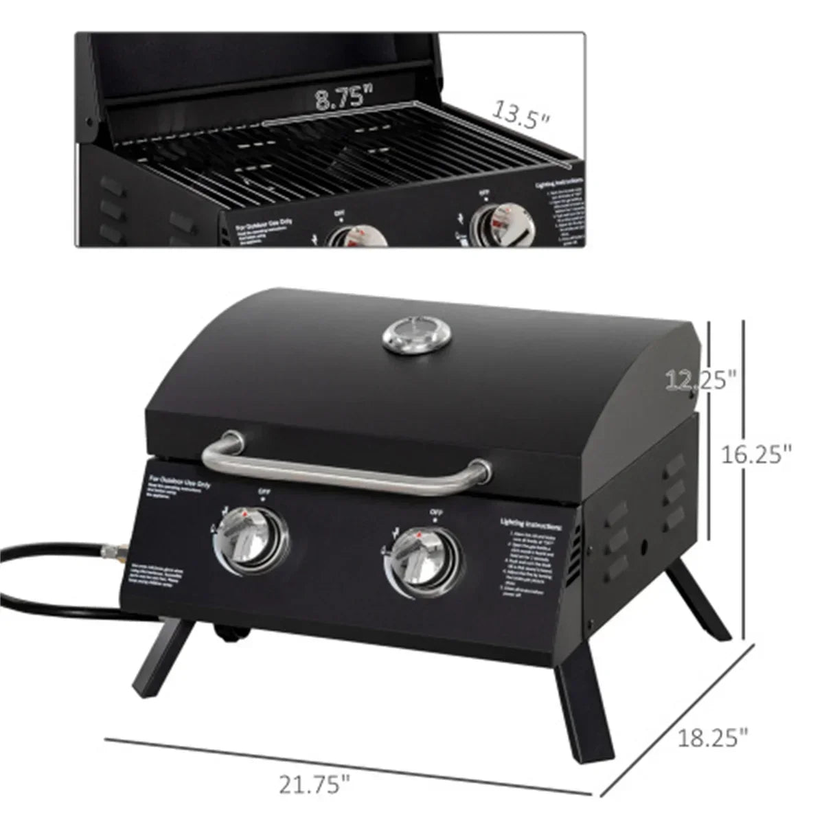 folding Gas table barbecue with 2 burners top and BBQ grills Portable.