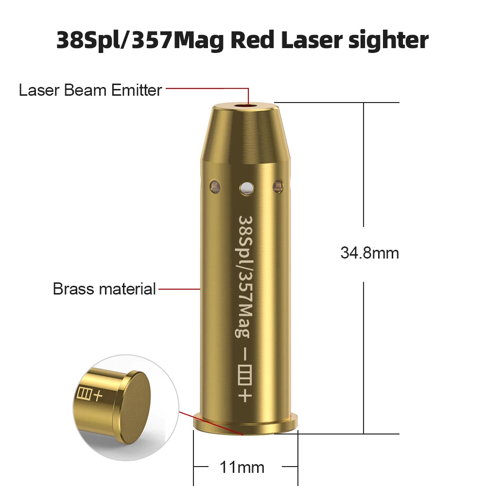 38SPL/357MAG Red Dot Laser  Brass 9MM Bore sighter.