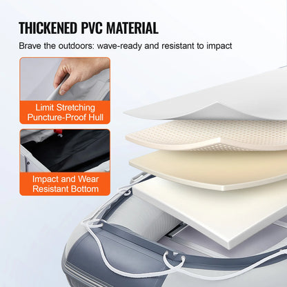 VEVOR Inflatable Dinghy Boat 6-Person Transom Sport Tender Boat Marine Wood Floor and Adjustable Aluminum Bench Oars Air Pump