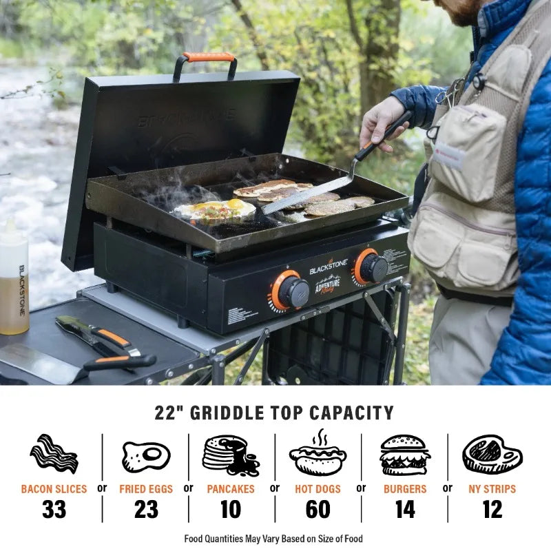 Blackstone Adventure Ready 2-Burner 22" Propane Griddle with Hard Cover in Black.