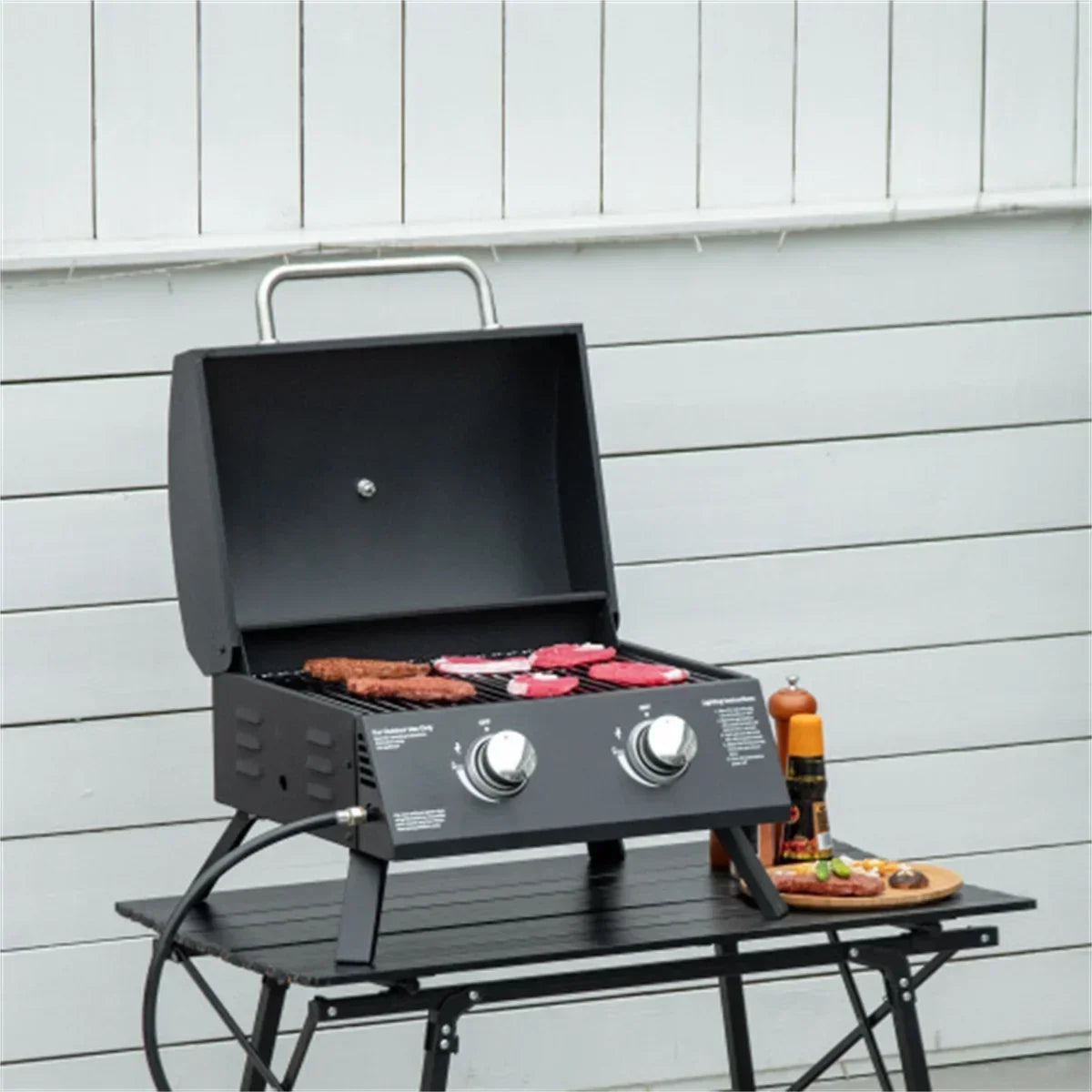 folding Gas table barbecue with 2 burners top and BBQ grills Portable.