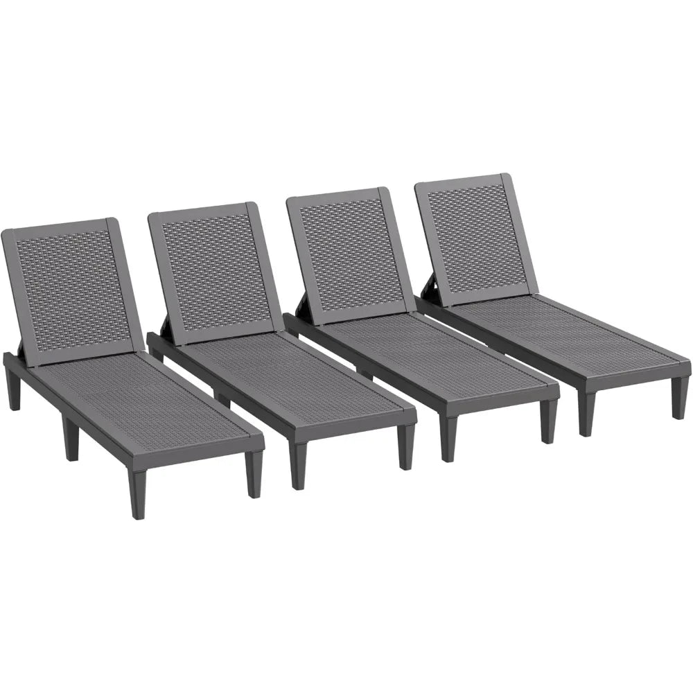 Outdoor Chaise Lounge Chairs Set of 4 with 5-Position Adjustable Backrest.