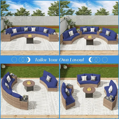 Furniture Sets, 3 Piece Half-Moon Sectional Round Sofa Set.