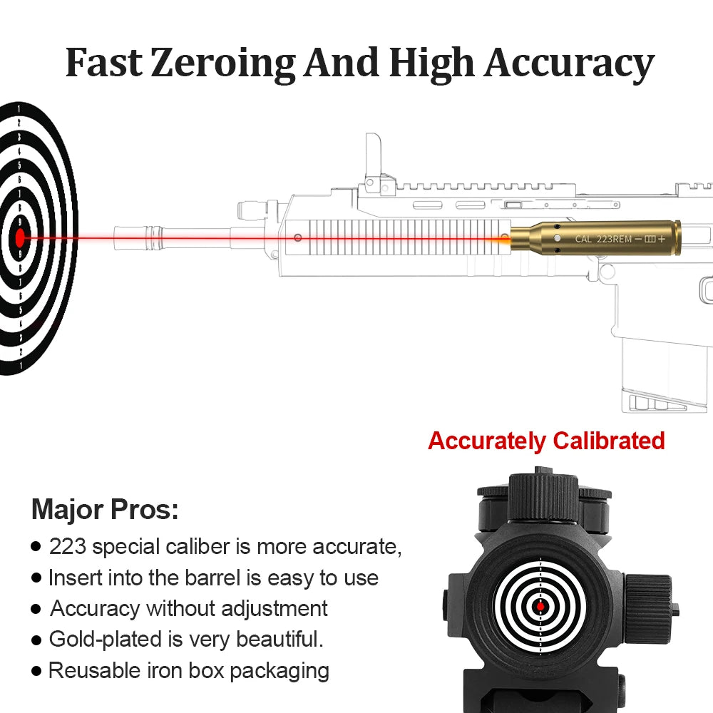 223REM Optics Cartridge Red Dot Laser  Brass Bore sighter.