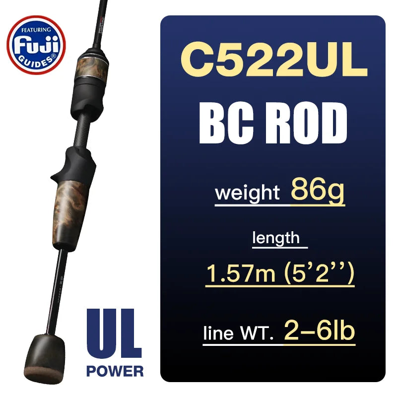 Stream Baitcasting Fishing Rods Ultralight Carbon Solid Wood Handle.