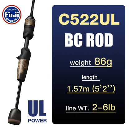 Stream Baitcasting Fishing Rods Ultralight Carbon Solid Wood Handle.