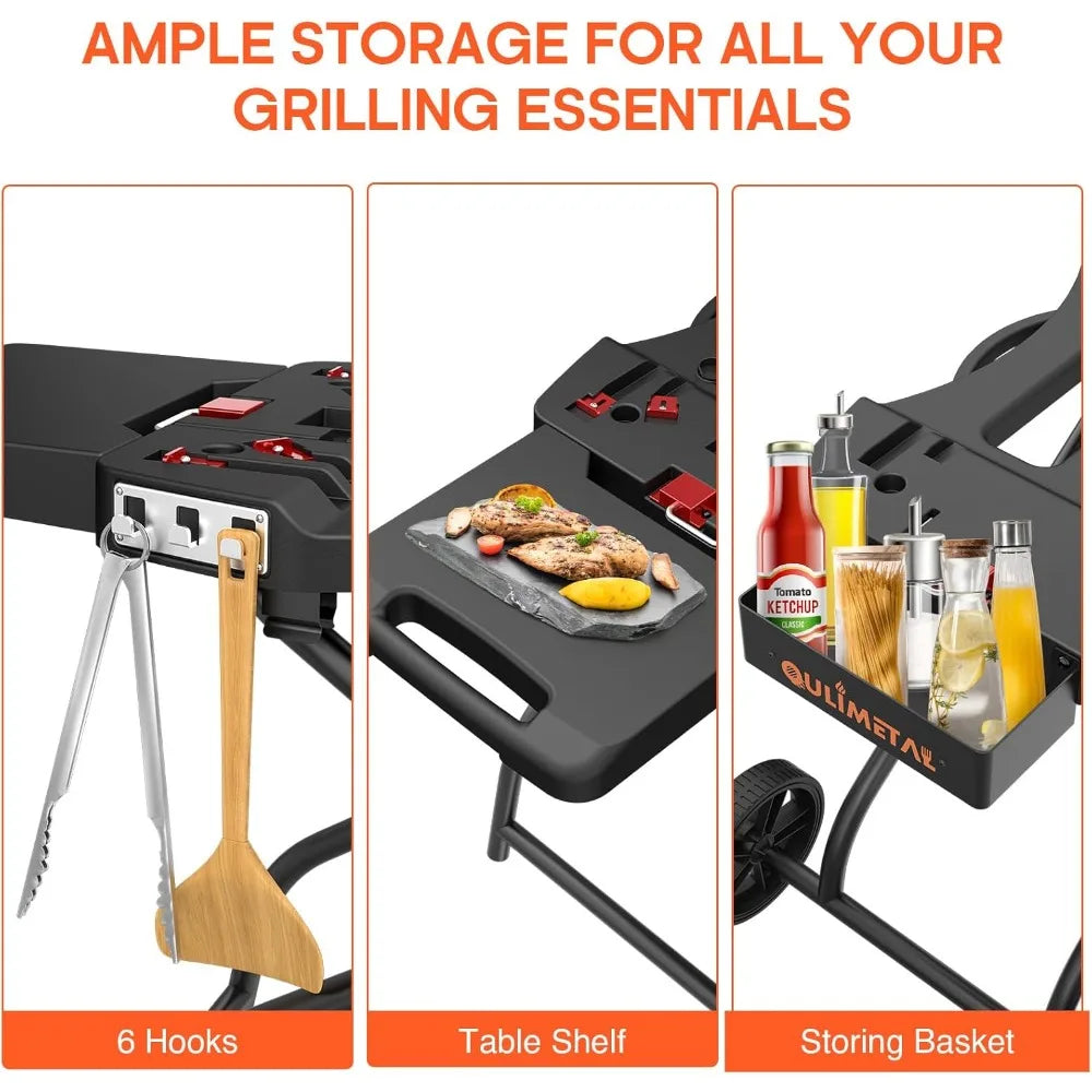 Portable Grill Cart for 17" & 22" Blackstone Griddles and Weber Q1000, Q1200, Q2000, Q2200 Series Grills.