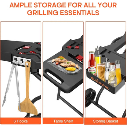Portable Grill Cart for 17" & 22" Blackstone Griddles and Weber Q1000, Q1200, Q2000, Q2200 Series Grills.