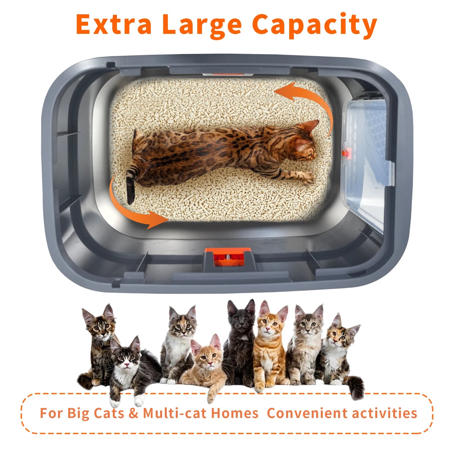 Extra Large Stainless Steel Cat Litter Box Full Enclosed Cat Litter Tray Pan.