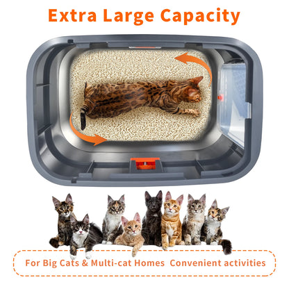 Extra Large Stainless Steel Cat Litter Box Full Enclosed Cat Litter Tray Pan.