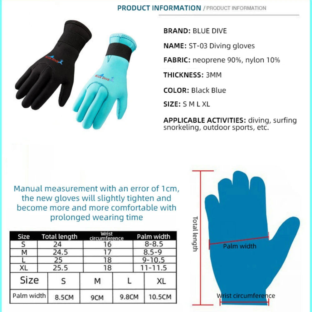 3mm Neoprene Diving Gloves.