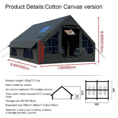 Inflatable Tent for Camping, 6-10 Person Blow up Tent Easy to Set ,Glamping with Stove Jack.
