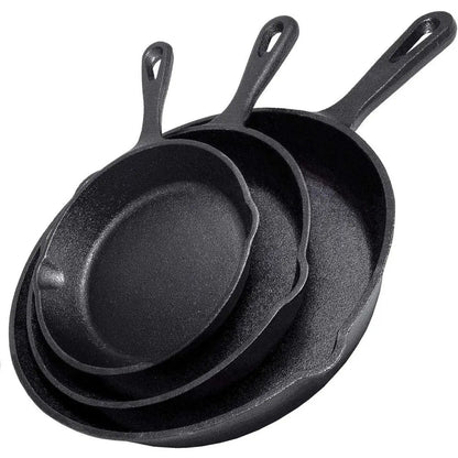 Heavy Duty Cast Iron Skillet Set 3 Piece Pre-Seasoned Cookware.