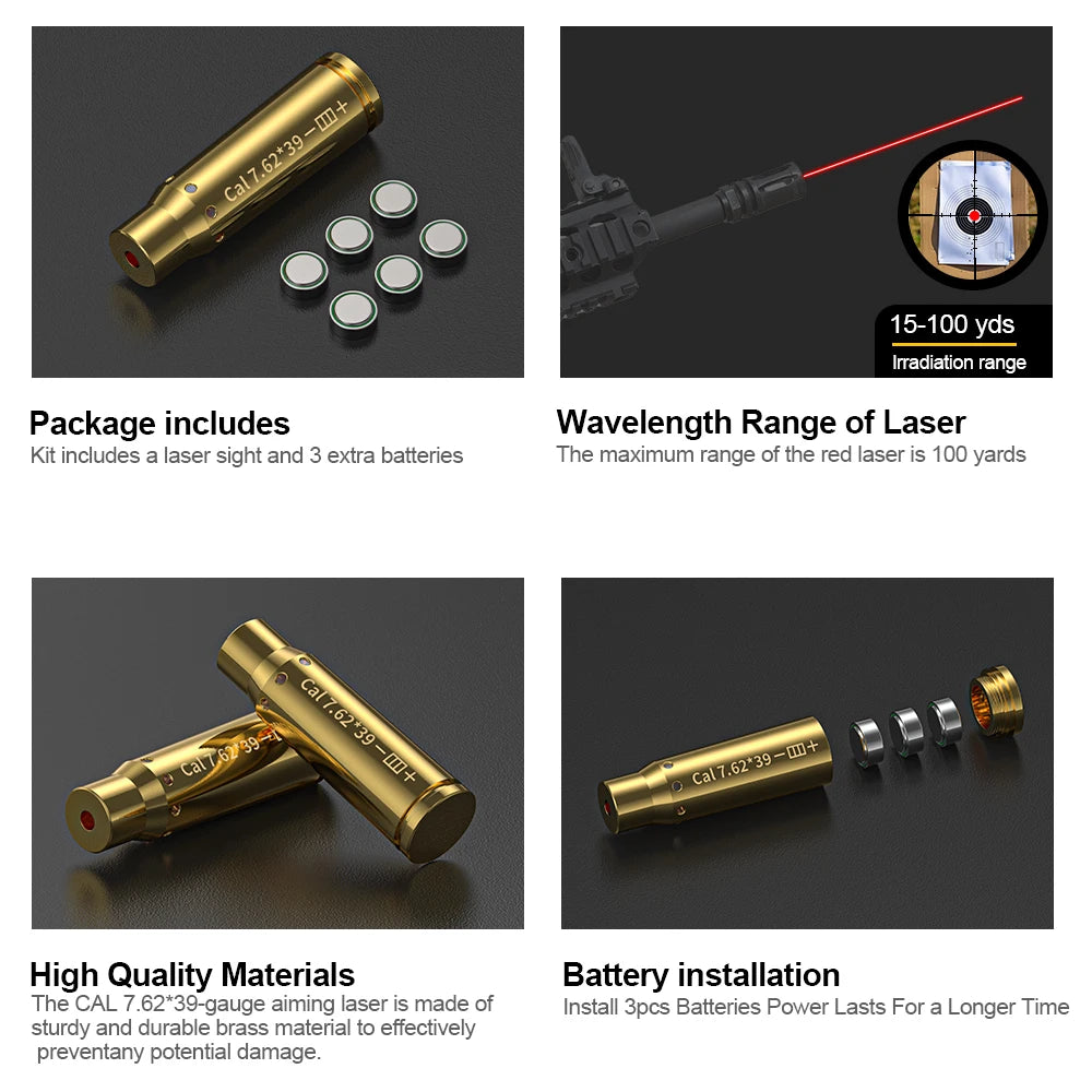 7.62X39 Optics Cartridge Red Dot Brass Bore sighter.