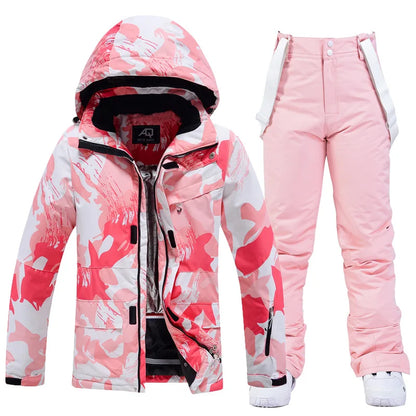 Women Ski Suit Winter Windproof Waterproof Snowboarding Jacket and Pants.