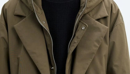 New Fake Two Pieces Long Hooded Long Trench Coat Men's.