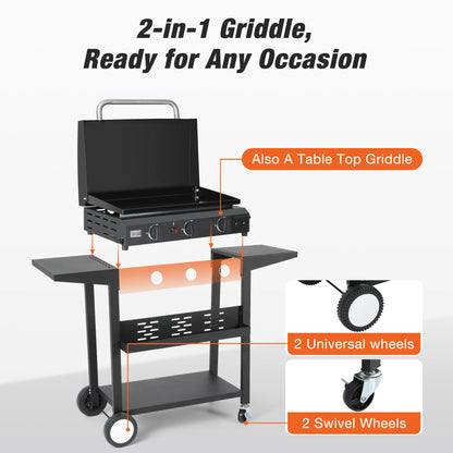 Outdoor Camping Grill 3 Burner BBQ Propane Gas Grill, 24,600 BTU Stainless Steel Patio Garden Barbecue Grill with Stove