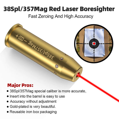 38SPL/357MAG Red Dot Laser  Brass 9MM Bore sighter.