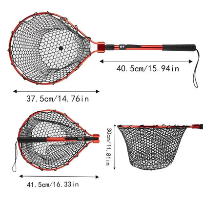 Fishing Net With Handle Telescoping Fishing Landing Net Portable Silicone Mesh Folding Fish Hand Net Fishing Gear Accessorie