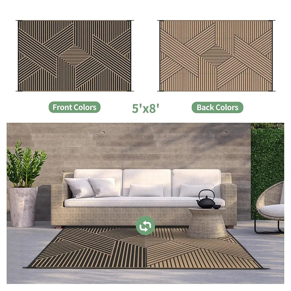 Reversible Outdoor Plastic Straw Rug, Lightweight Mat.