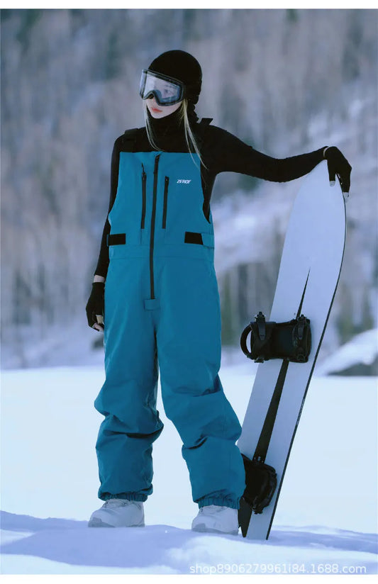 Snowboard, Ski Pants Windproof Waterproof Pure Color Overalls Ski Pants All-in-one Women.