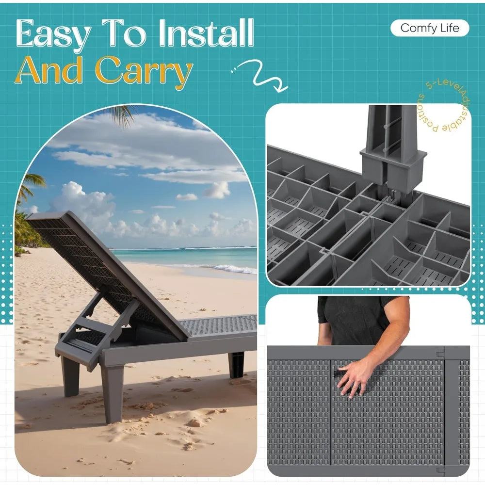 Outdoor Chaise Lounge Chairs Set of 4 with 5-Position Adjustable Backrest.