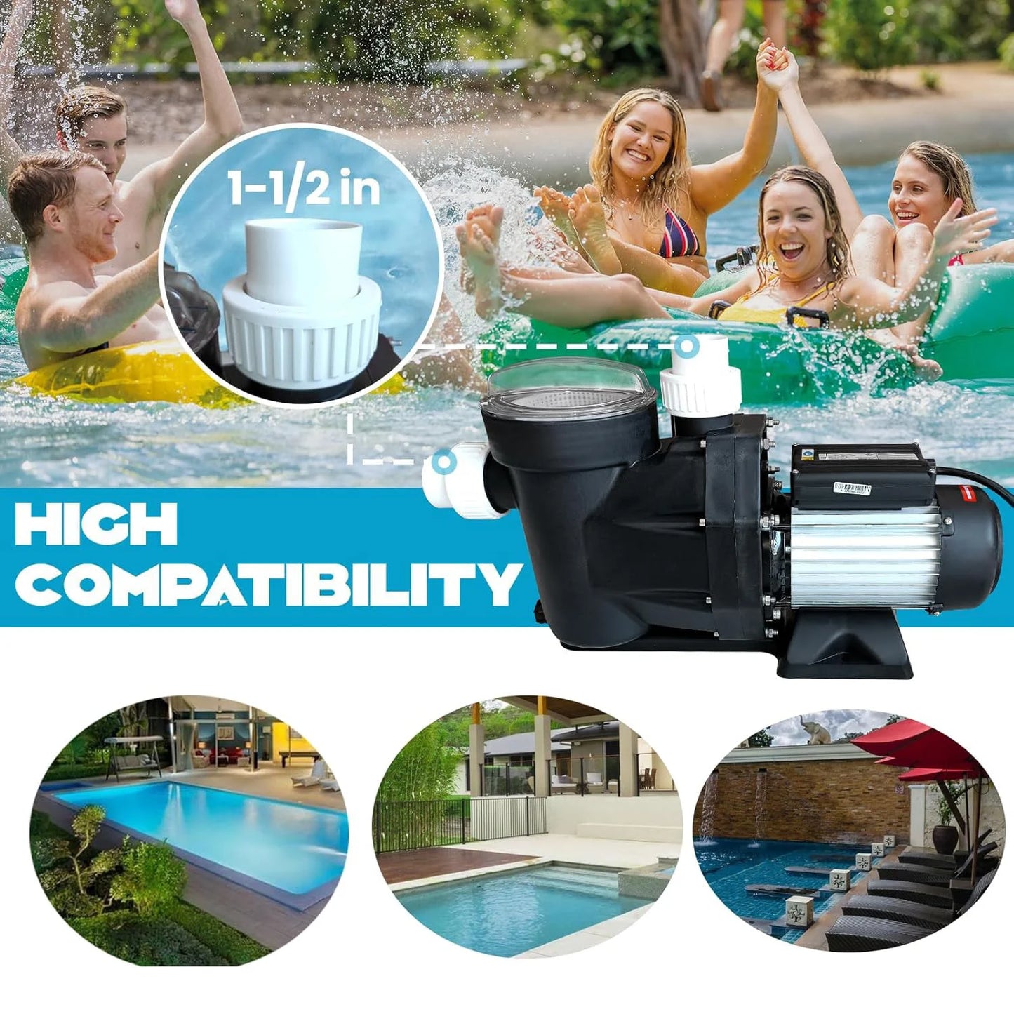 Swimming Pool Pump 3HP 110V 1100W 9000 GPH for Above Ground Pool.