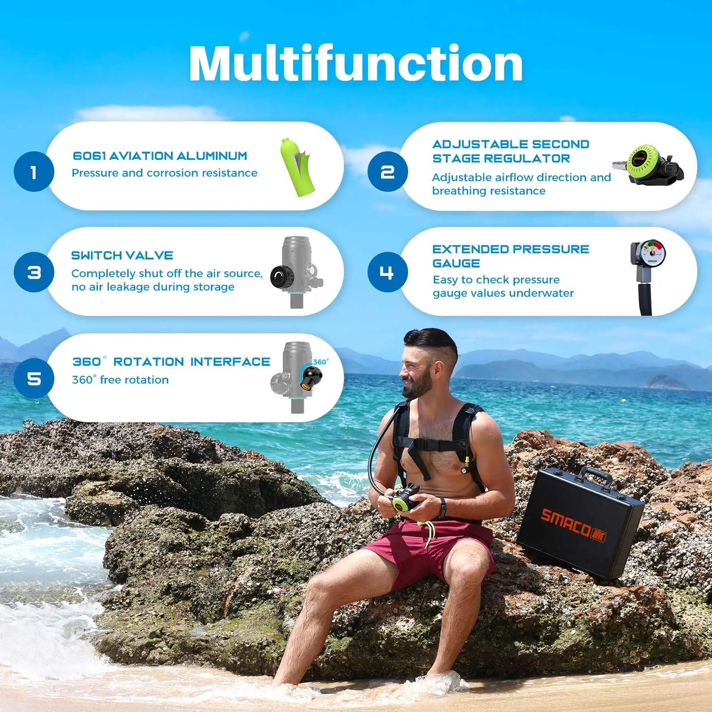 2L Mini Scuba Tank Diving Oxygen Underwater Breathing.